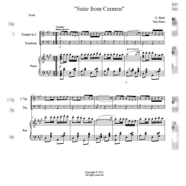 CARMEN SCORE Suite from Carmen (Piano, Trump. & Tromb.)