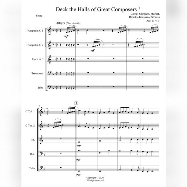 CHRISTMAS MEDLEY SCORE Deck the Halls of Great Composer (Brass Quintet)