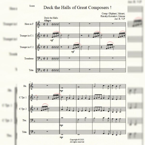 DECK SCORE Deck the Halls of Great Composer (Brass Quintet)