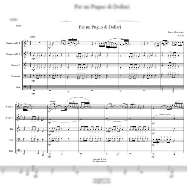 PUÑADO SCORE Per Un Pugno Di Dollari (Brass Quintet)