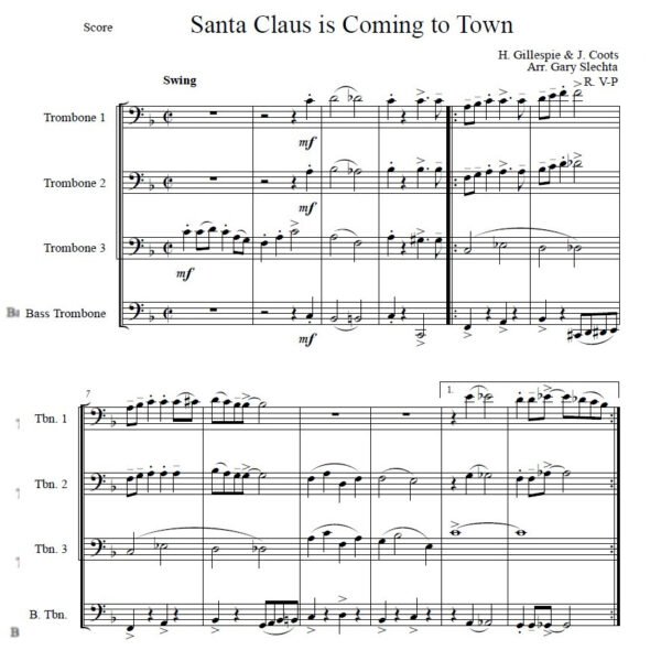 SANTA SCORE Santa Claus is Coming to Town ( Trombone Quartet)