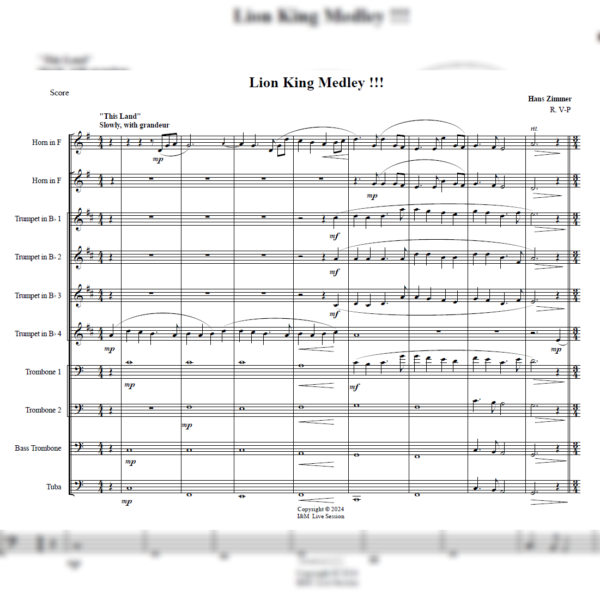 LION SCORE The Lion King Medley (Brass Ensemble)