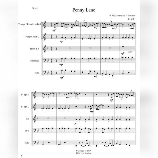 PENNY SCORE Penny Lane (Brass Quintet)